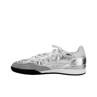 Chanel 24A Round Toe Lace-Up Low-Top Sneakers Women Silver