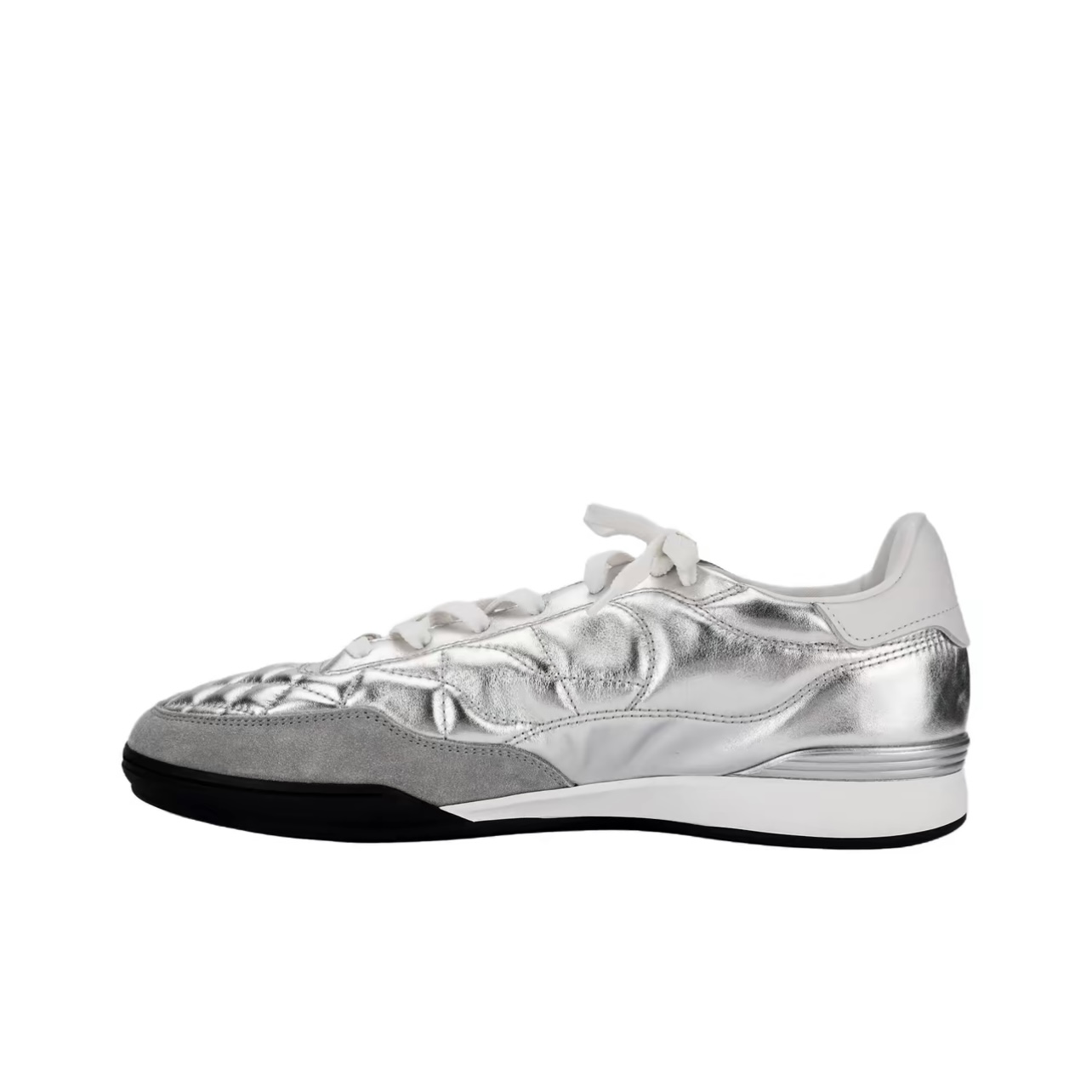 Chanel 24A Round Toe Lace-Up Low-Top Sneakers Women Silver