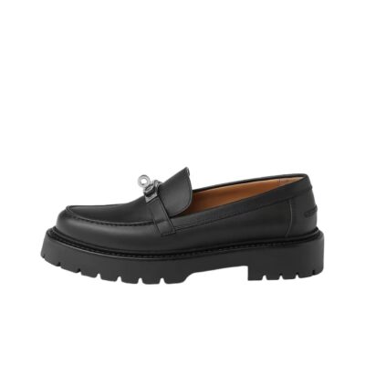 Hermes Icone Calfskin Round Toe Slip-On Loafers Women Black