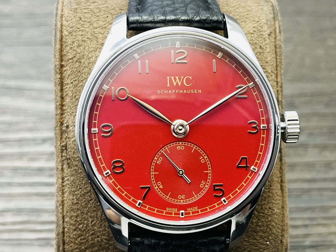 IWC Portuguese Automatic IW358315 Men's Watch 40.4mm Red Dial Stainless Steel Case Leather Strap - Image 5