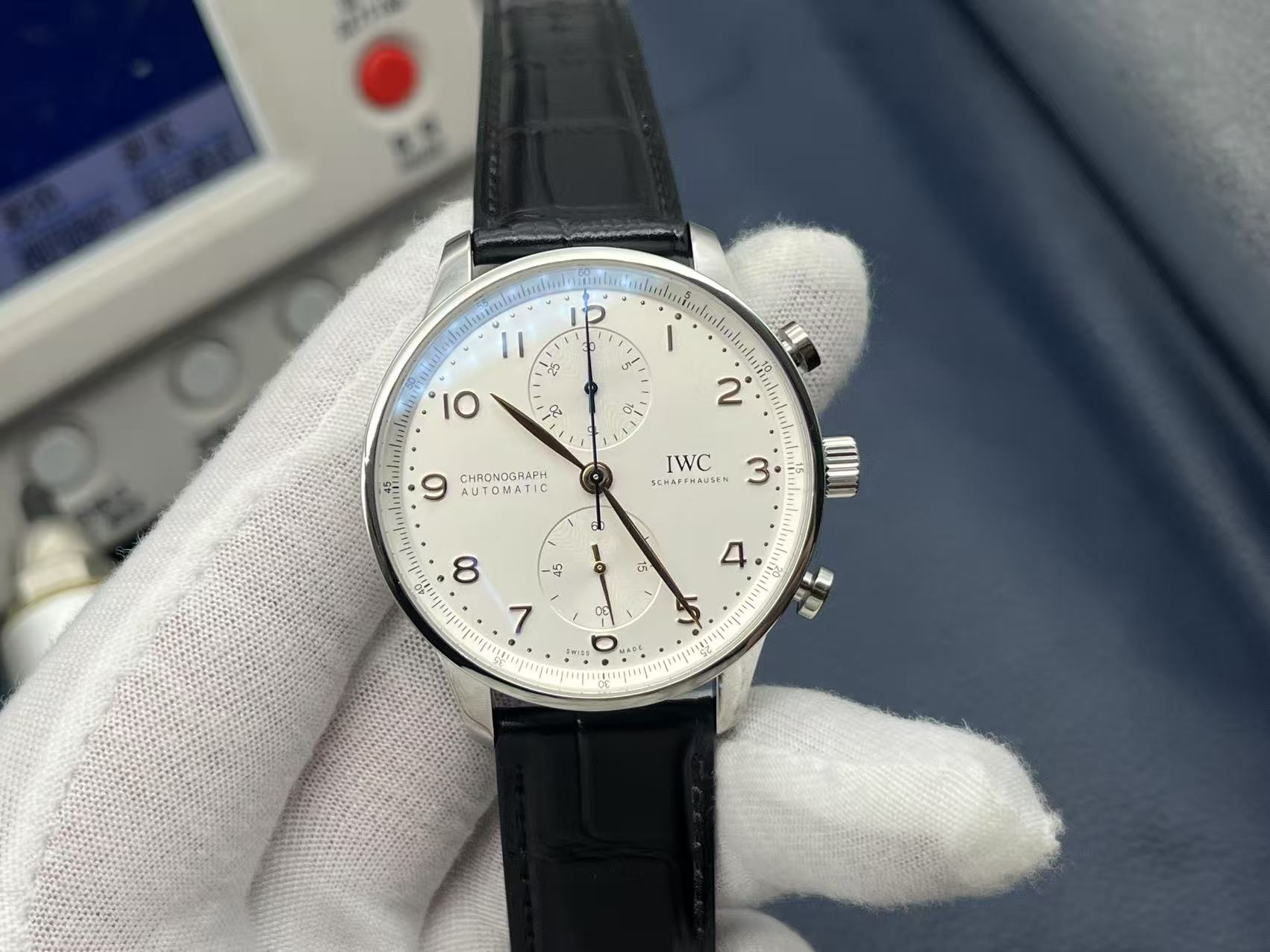 IWC Portuguese Chronograph 41mm White Dial Stainless Steel Case Leather Strap - Image 3