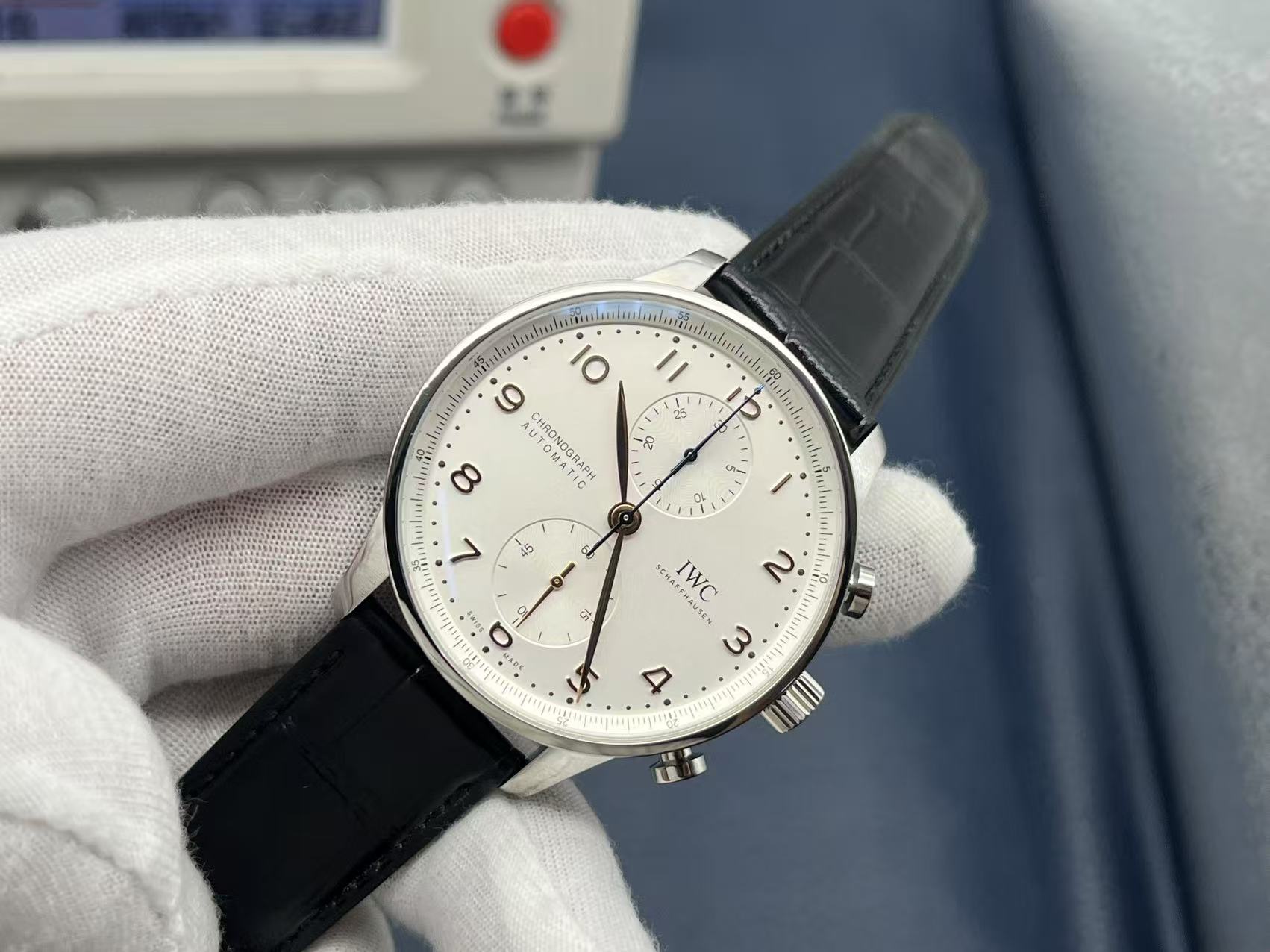 IWC Portuguese Chronograph 41mm White Dial Stainless Steel Case Leather Strap - Image 4