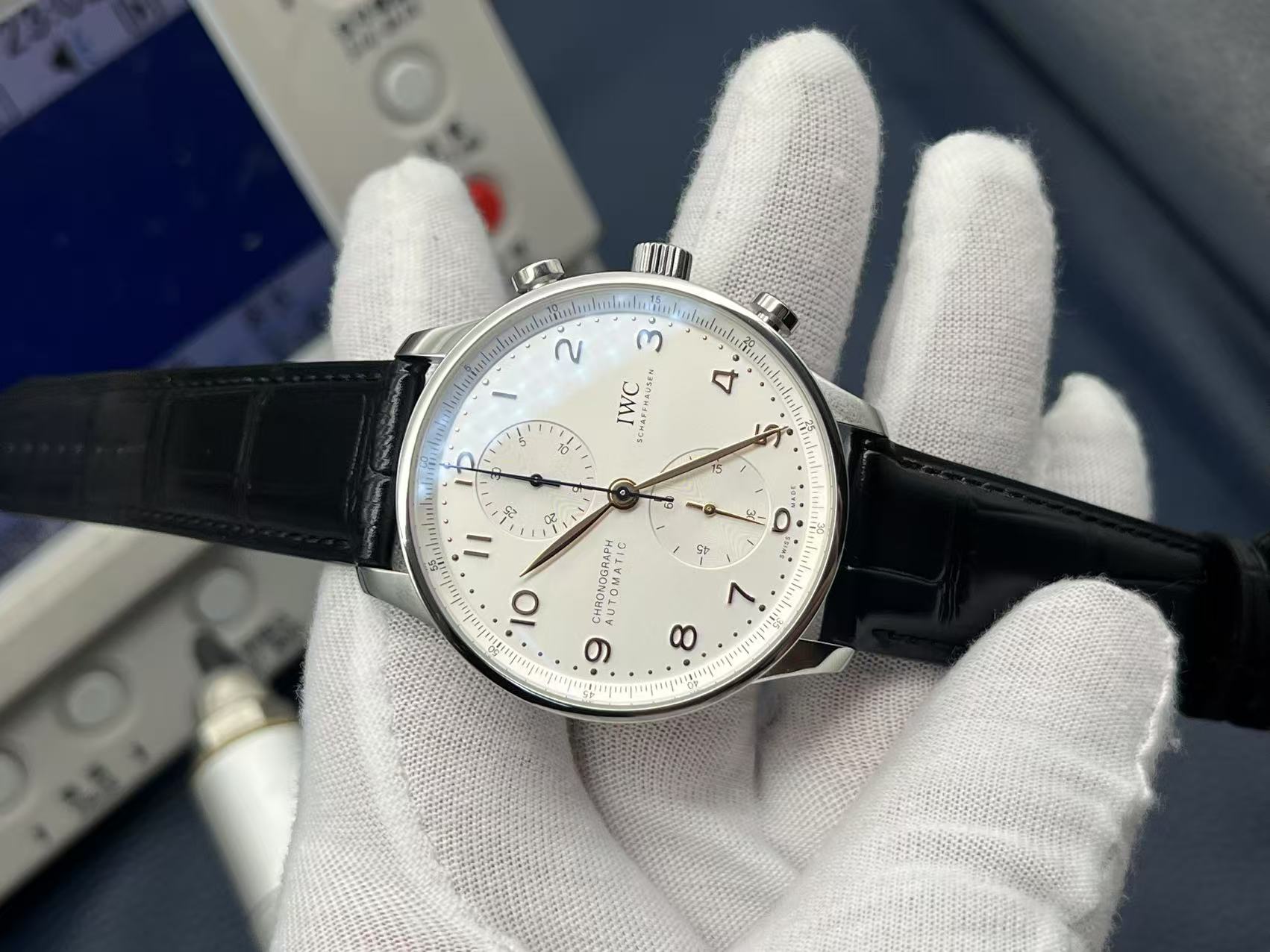 IWC Portuguese Chronograph 41mm White Dial Stainless Steel Case Leather Strap - Image 5