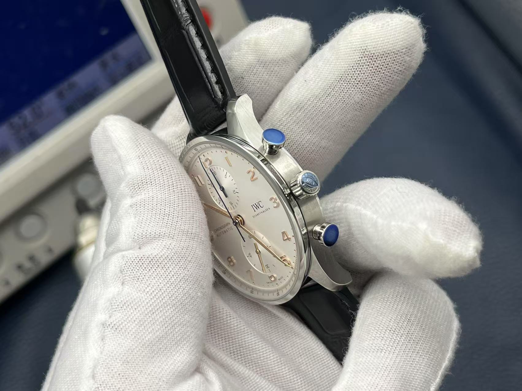 IWC Portuguese Chronograph 41mm White Dial Stainless Steel Case Leather Strap - Image 7