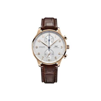 IWC Portuguese Chronograph 41mm White Dial 18K Red Gold Case Leather Strap