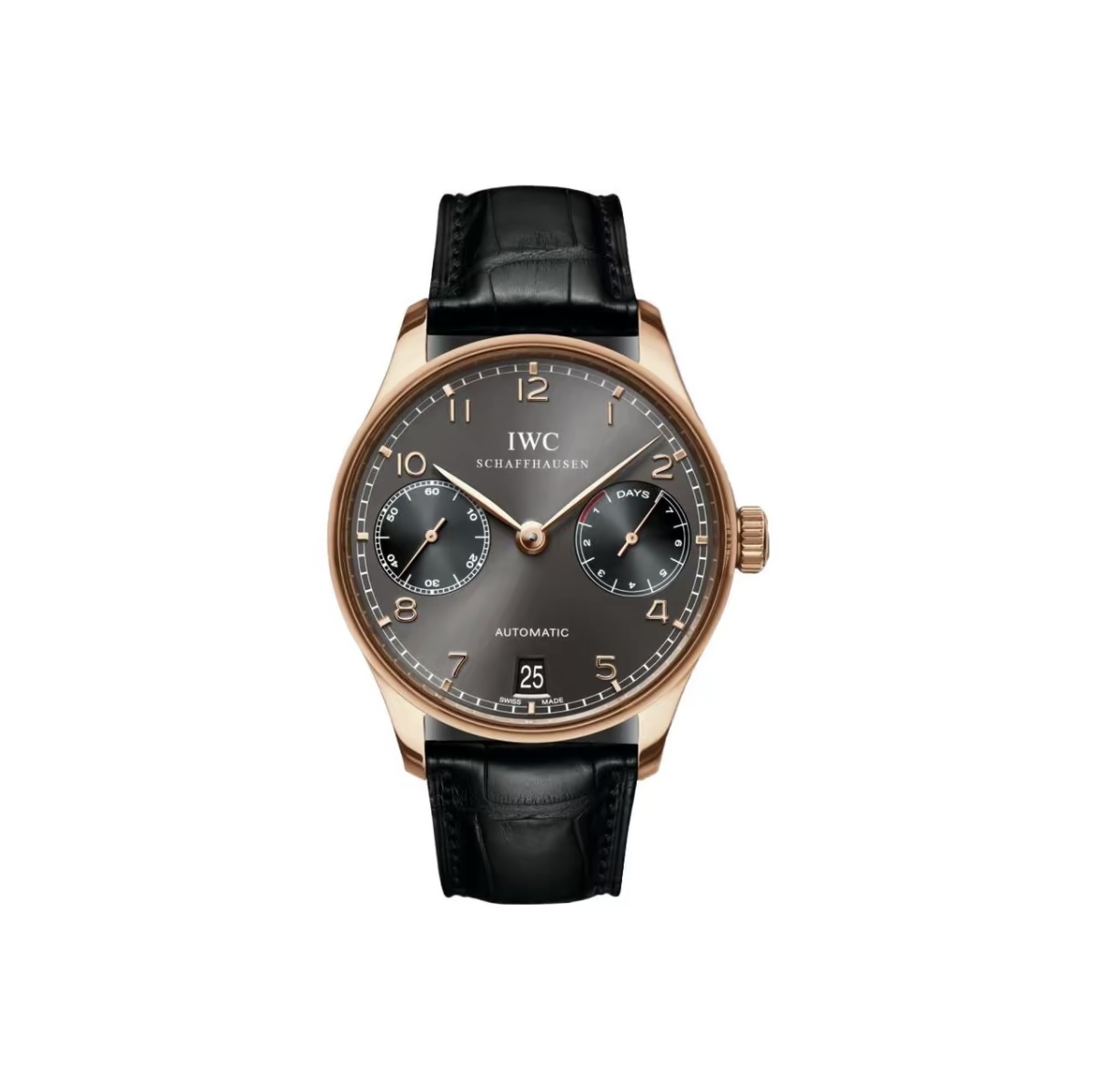 IWC Portuguese Automatic 42.3mm Grey Dial 18K Rose Gold Case Leather Strap