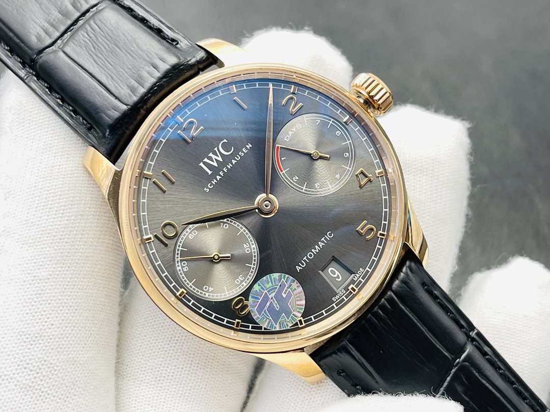 IWC Portuguese Automatic 42.3mm Grey Dial 18K Rose Gold Case Leather Strap - Image 2