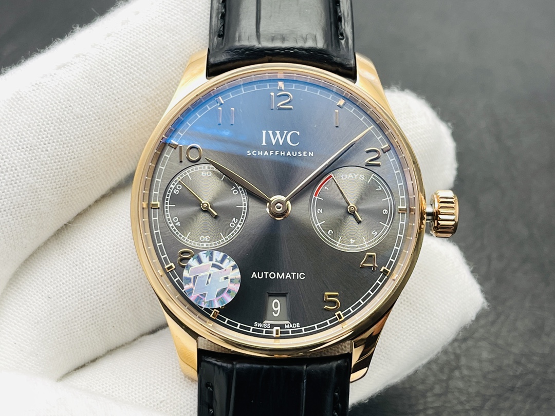 IWC Portuguese Automatic 42.3mm Grey Dial 18K Rose Gold Case Leather Strap - Image 3