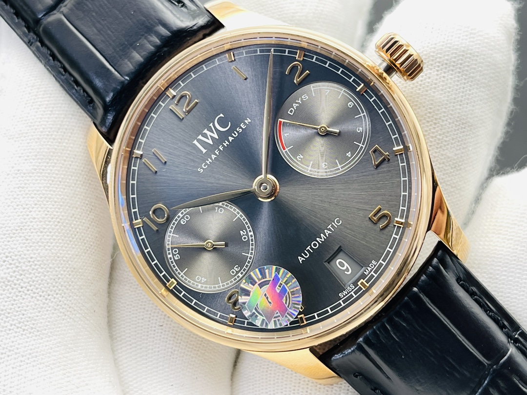 IWC Portuguese Automatic 42.3mm Grey Dial 18K Rose Gold Case Leather Strap - Image 5