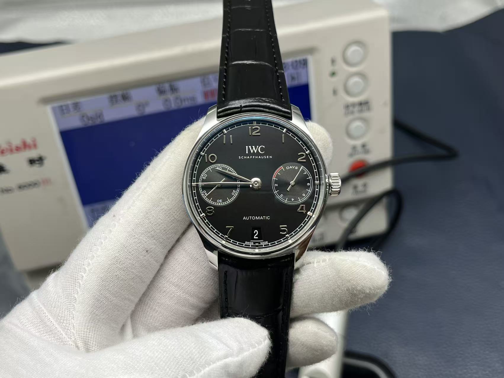 IWC Portuguese Automatic 42.3mm Black Dial Stainless Steel Case Leather Strap - Image 3