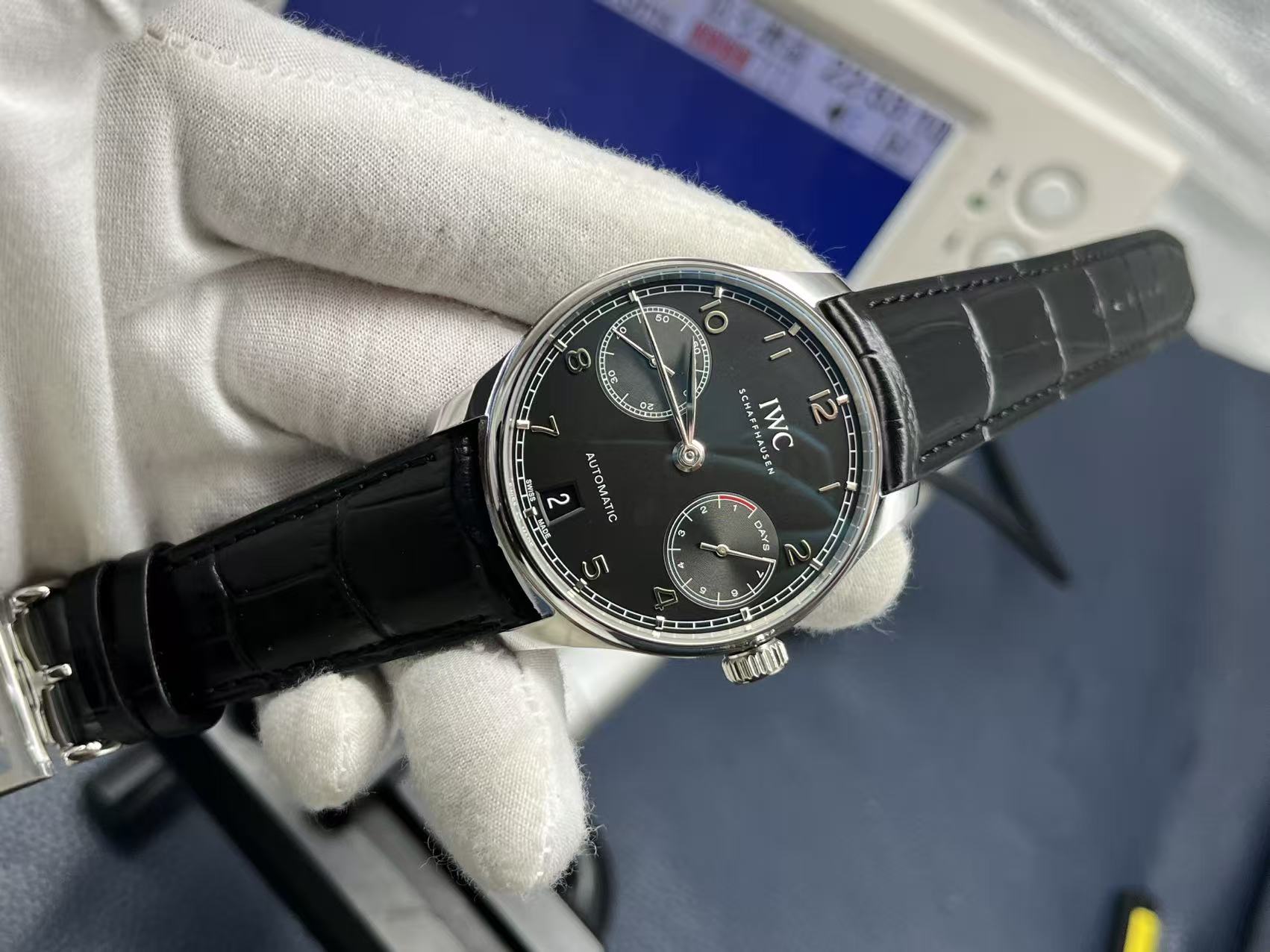 IWC Portuguese Automatic 42.3mm Black Dial Stainless Steel Case Leather Strap - Image 4