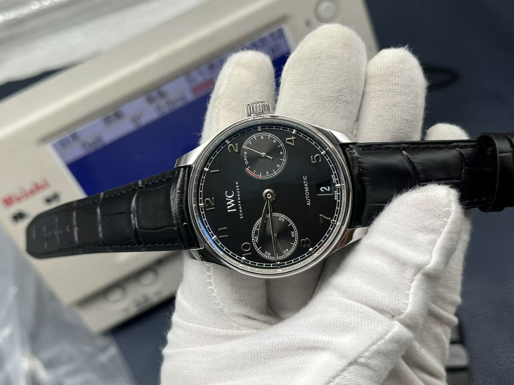 IWC Portuguese Automatic 42.3mm Black Dial Stainless Steel Case Leather Strap - Image 5