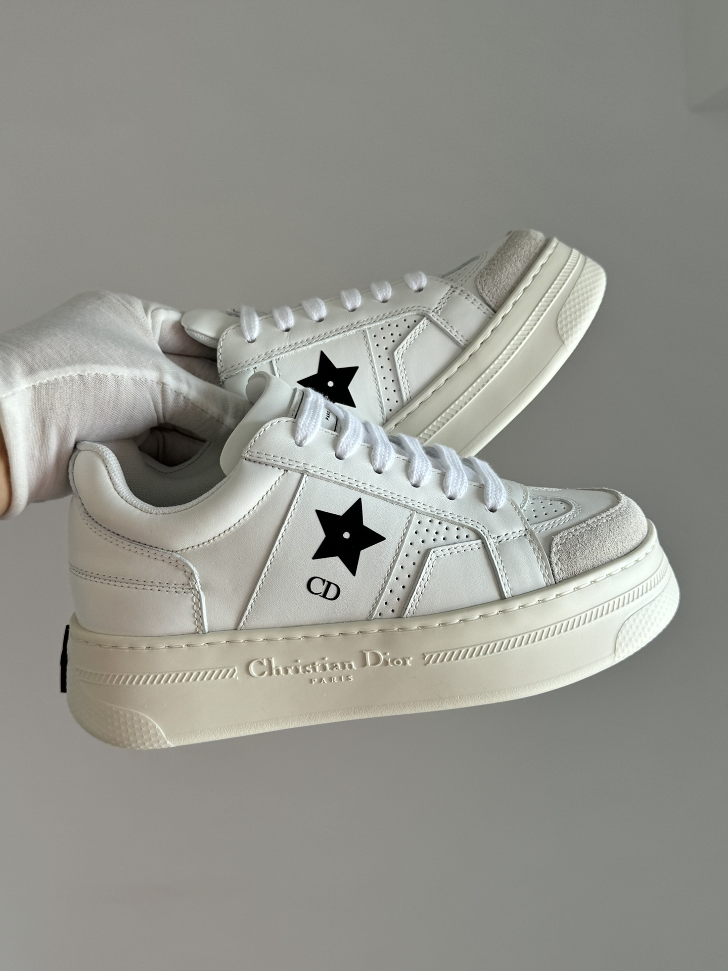 Dior Star Calfskin Logo Lace-Up Platform Low-Top Sneakers Women White - Image 2