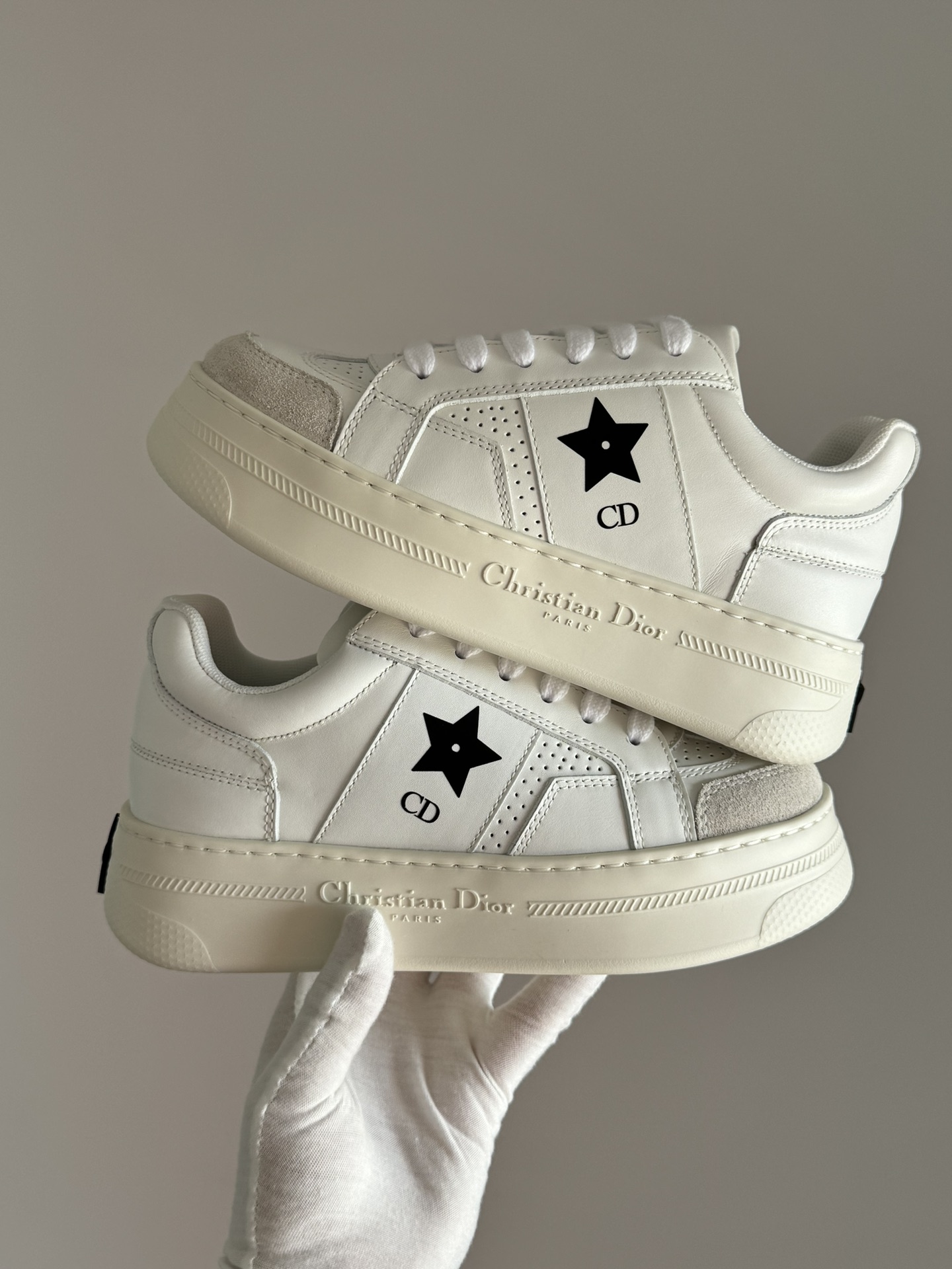 Dior Star Calfskin Logo Lace-Up Platform Low-Top Sneakers Women White - Image 3