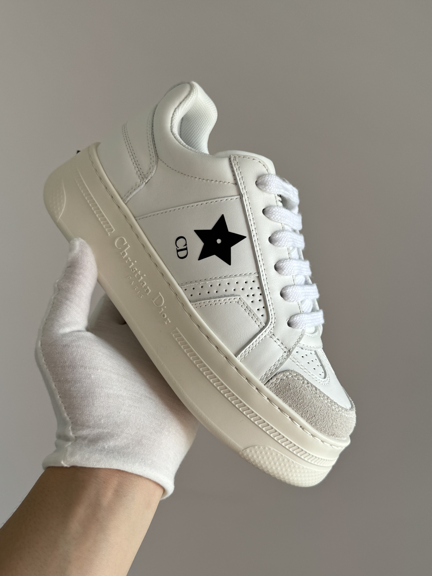 Dior Star Calfskin Logo Lace-Up Platform Low-Top Sneakers Women White - Image 4