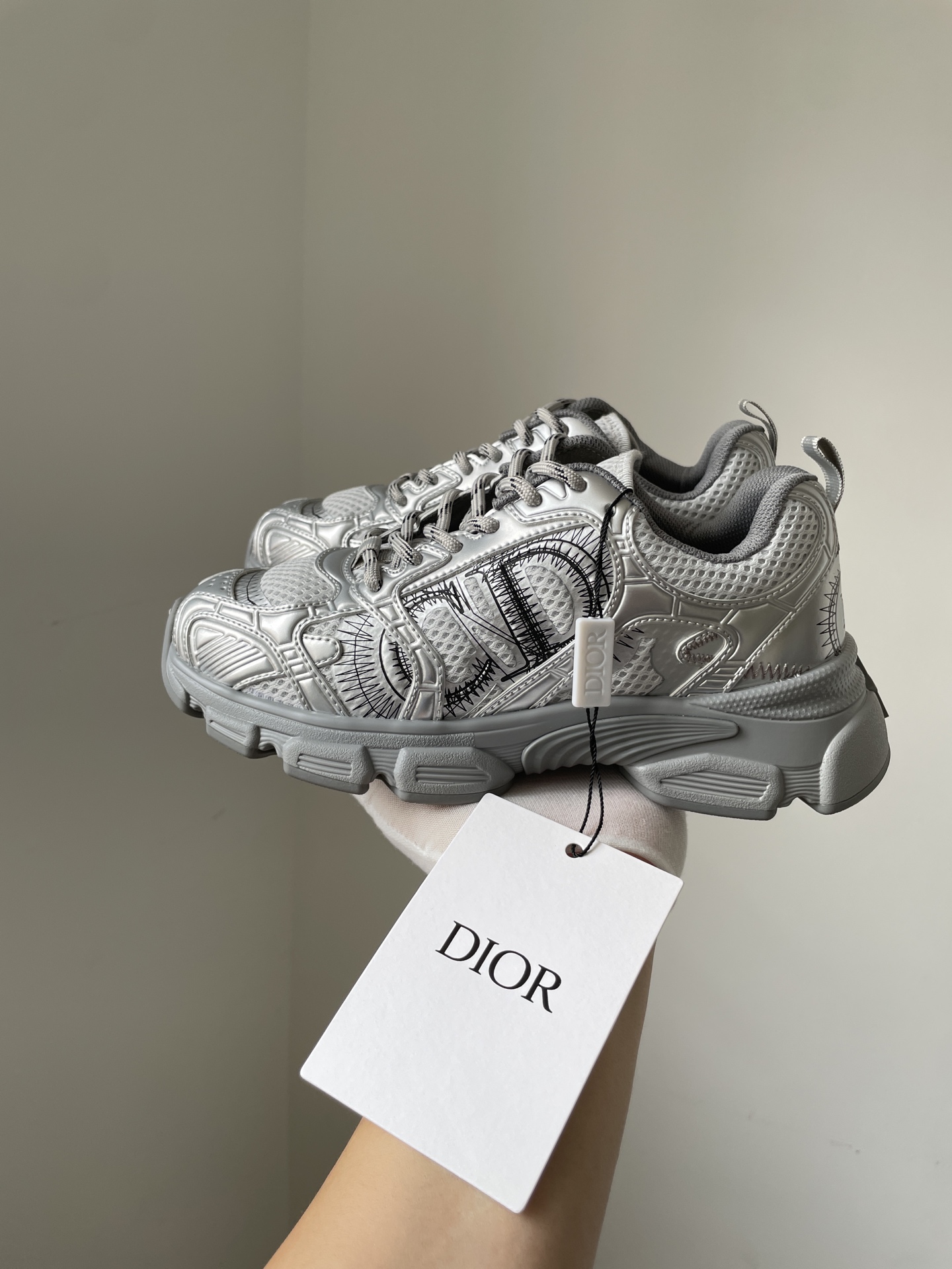 Dior Chrono Round Toe Lace-Up Low-Top Sneakers Women Gray - Image 3