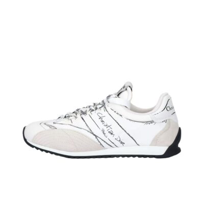Dior D-Sketch Nylon Calfskin Logo Patch Lace-Up Low-Top Sneakers Women White