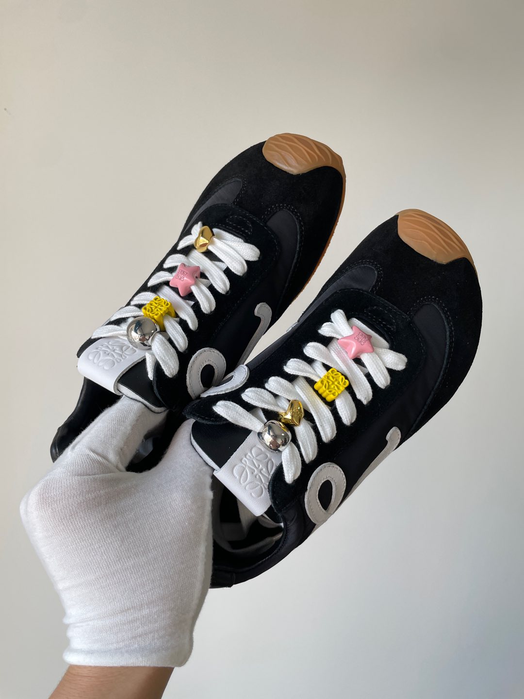 Loewe Ballet Runner 2.0 Nylon Calfskin Round Toe Lace-Up Low-Top Trainers Unisex Black - Image 3