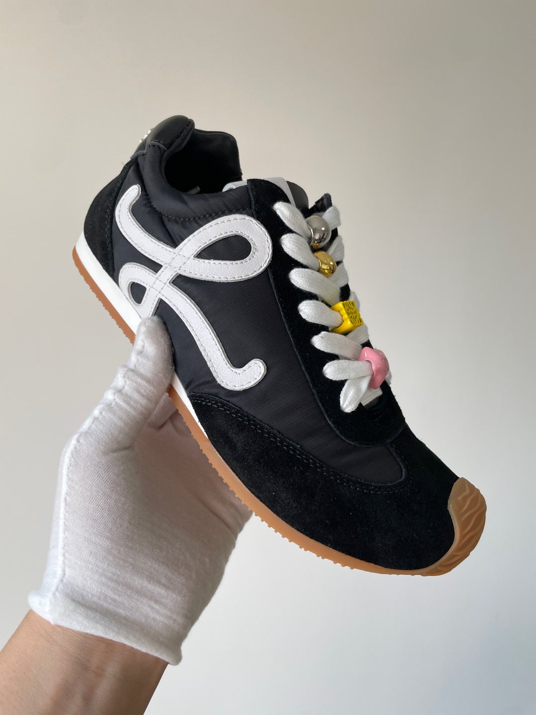 Loewe Ballet Runner 2.0 Nylon Calfskin Round Toe Lace-Up Low-Top Trainers Unisex Black - Image 6