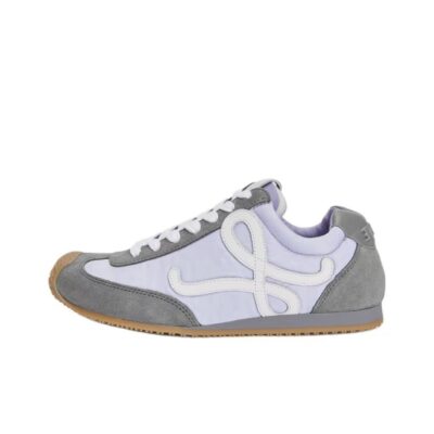 Loewe Ballet Runner 2.0 Nylon Calfskin Anagram L Logo Round Toe Lace-Up Trainers Women Purple Gray