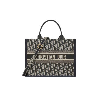 Dior Book Tote Medium Blue Oblique Embroidered Calfskin Bag