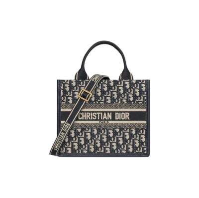 Dior Book Tote Small Blue Oblique Embroidered Calfskin Bag