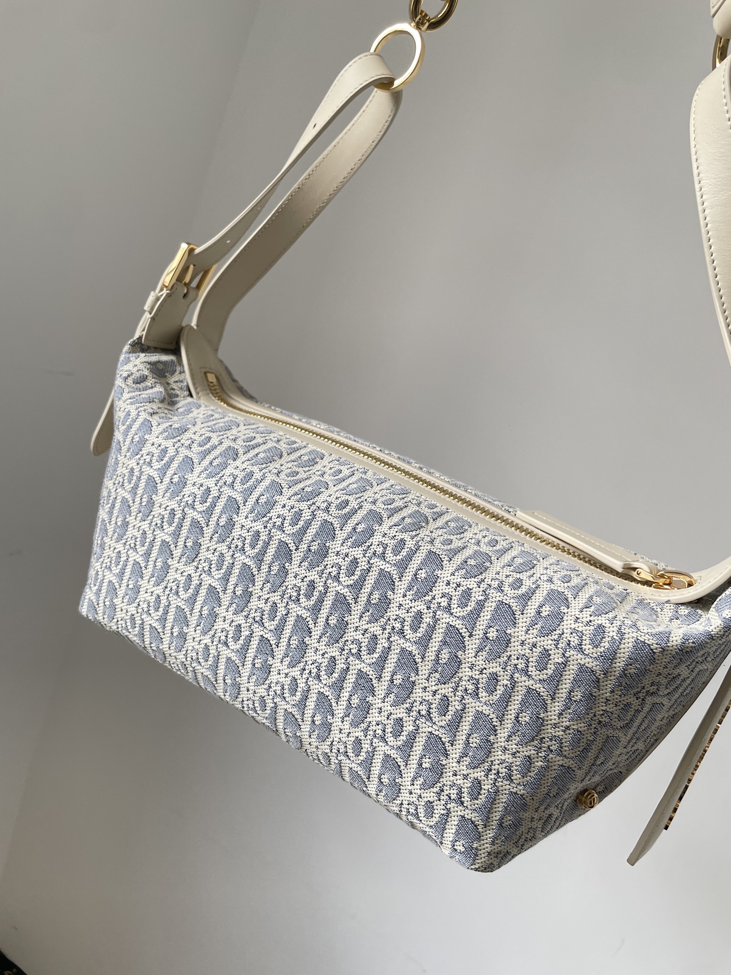 Dior D-Journey Small Blue Calfskin and Canvas Handbag - Image 3