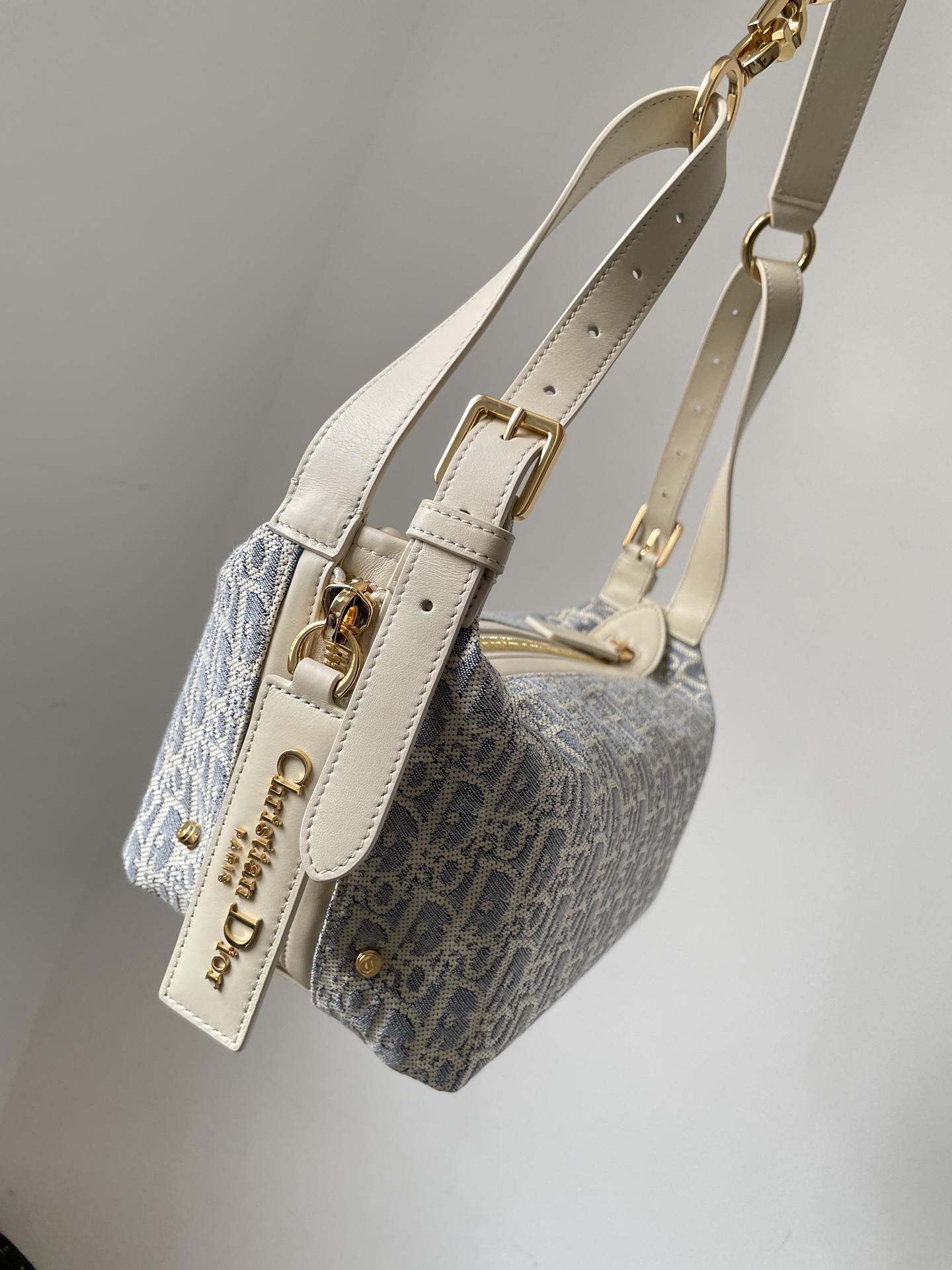 Dior D-Journey Small Blue Calfskin and Canvas Handbag - Image 5