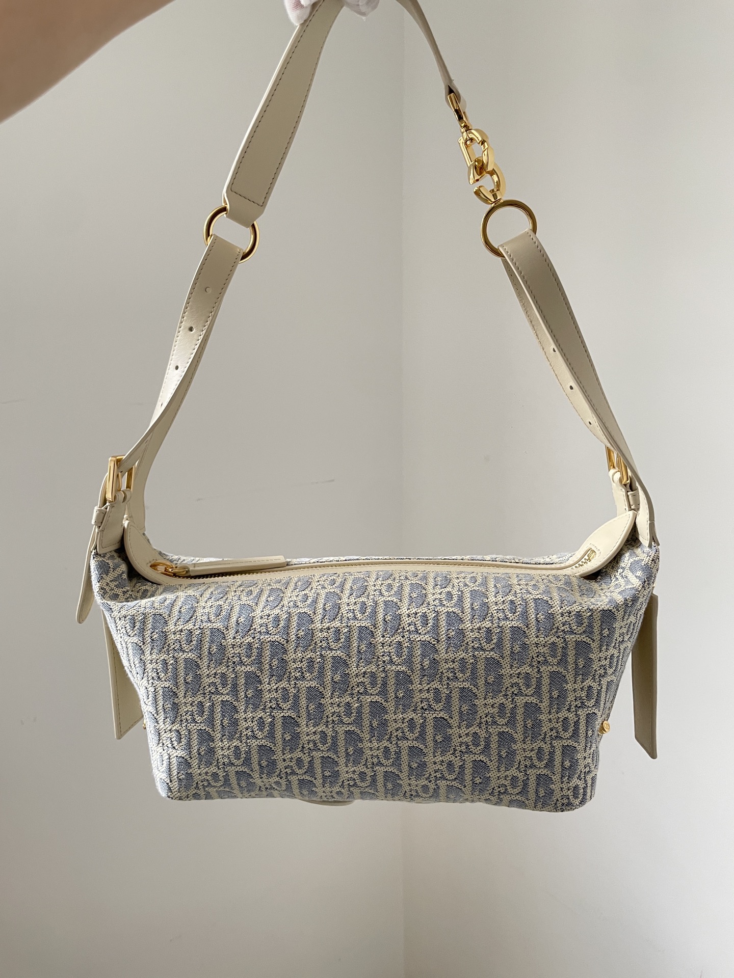 Dior D-Journey Small Blue Calfskin and Canvas Handbag - Image 7