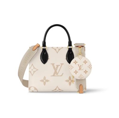 LOUIS VUITTON OnTheGo PM Embossed Leather Tote Bag Beige