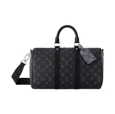 Louis Vuitton Keepall Bandoulière 35 Monogram Eclipse Canvas Bag – Black