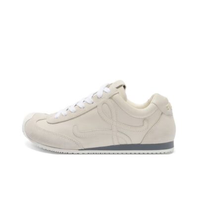 Loewe Ballet Runner 2.0 Calfskin Split Leather Anagram L Logo Embossed Lace-Up Low-Top Trainers Unisex White