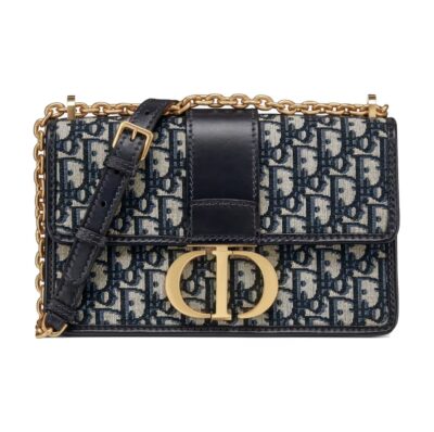 Dior 30 Montaigne Medium Blue Oblique Canvas Chain Bag