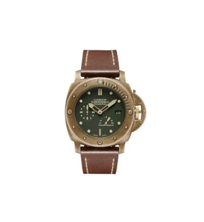 Panerai Submersible Automatic 47mm Green Dial Bronze Case Leather Strap Men’s Watch