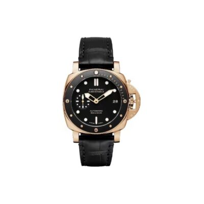 Panerai Submersible Automatic 42mm Black Dial Goldtech Case Alligator Strap Men’s Watch
