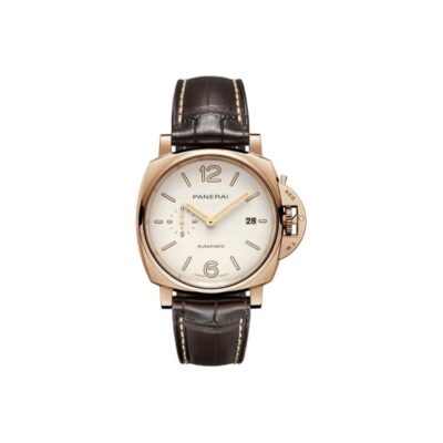 Panerai Luminor Due Automatic 42mm White Dial Red Gold Case Leather Strap Unisex Watch