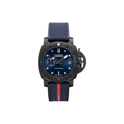 Panerai Submersible Automatic 42mm Blue Dial Carbon Fiber Case Rubber Strap Men’s Watch