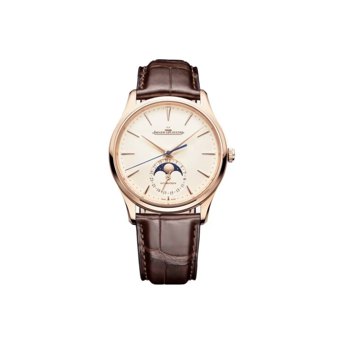 Jaeger-LeCoultre Master Automatic 39mm White Dial 18K Rose Gold Case Leather Strap Men’s Watch