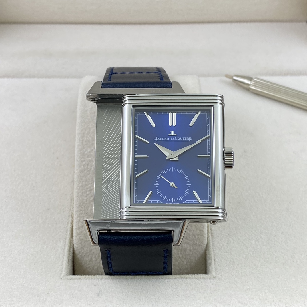 Jaeger-LeCoultre Reverso Manual-Winding Blue Dial Stainless Steel Case Leather Strap Men’s Watch 45.6×24.7mm - Image 3
