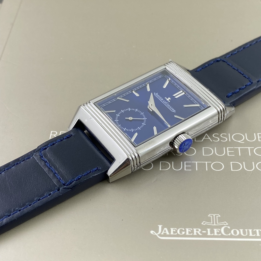 Jaeger-LeCoultre Reverso Manual-Winding Blue Dial Stainless Steel Case Leather Strap Men’s Watch 45.6×24.7mm - Image 4