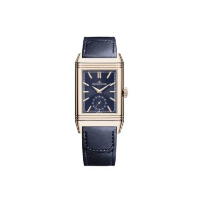 Jaeger-LeCoultre Reverso Dual-Face Manual-Winding Blue Dial 18K Rose Gold Case Leather Strap Men’s Watch 45.6×27.4mm