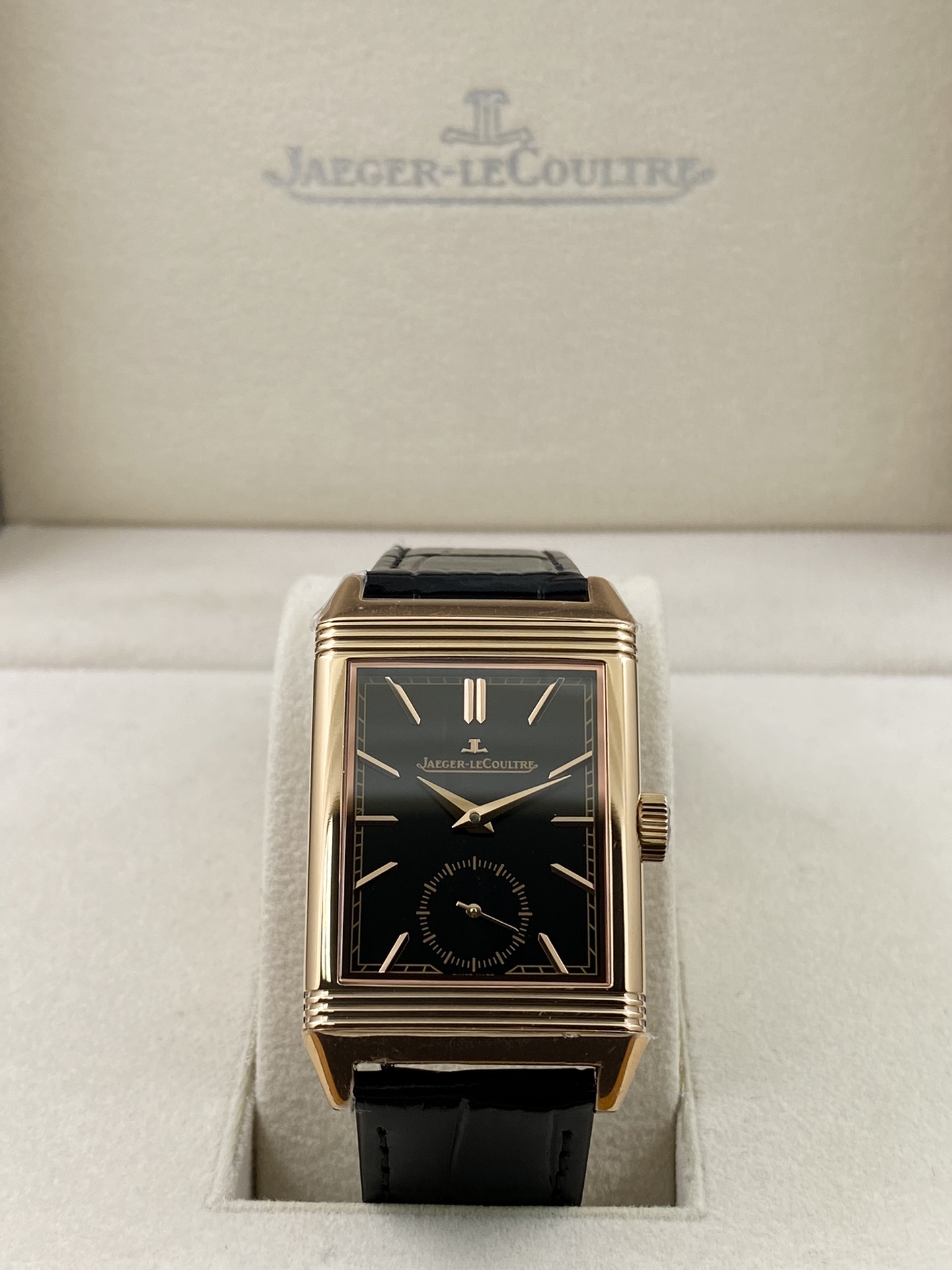 Jaeger-LeCoultre Reverso Manual-Winding Black Dial 18K Rose Gold Case Canvas Leather Strap Men’s Watch 27.4mm - Image 2
