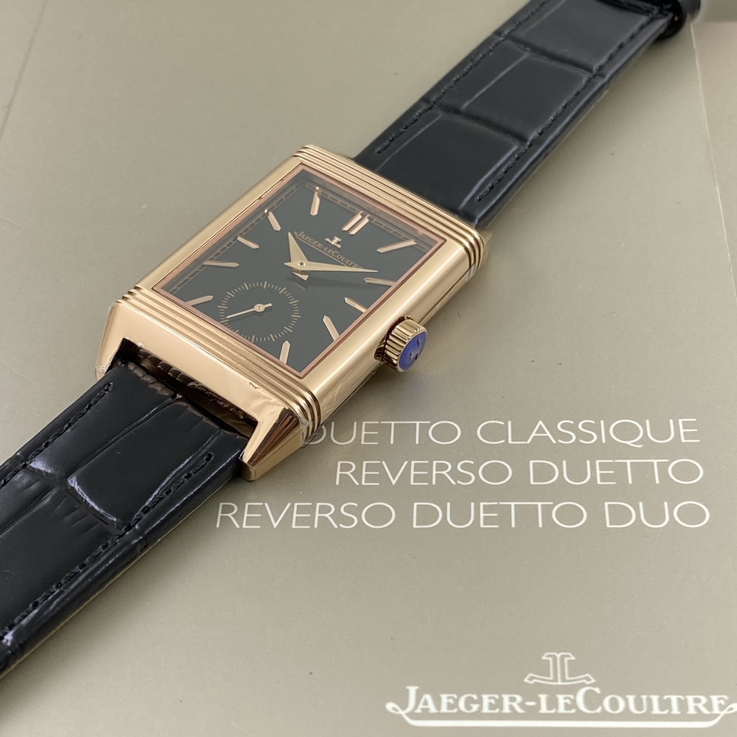 Jaeger-LeCoultre Reverso Manual-Winding Black Dial 18K Rose Gold Case Canvas Leather Strap Men’s Watch 27.4mm - Image 4