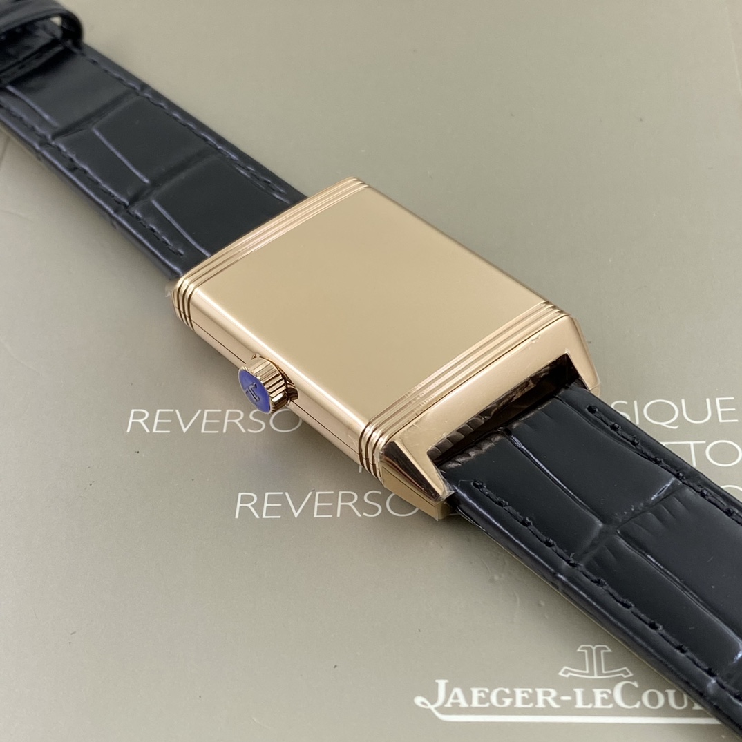 Jaeger-LeCoultre Reverso Manual-Winding Black Dial 18K Rose Gold Case Canvas Leather Strap Men’s Watch 27.4mm - Image 7
