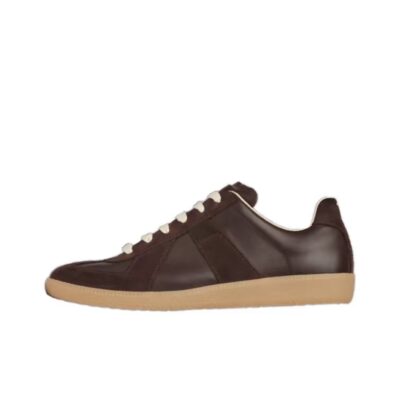 Maison Margiela Replica Round Toe Lace-Up Patchwork Trainers Unisex Brown