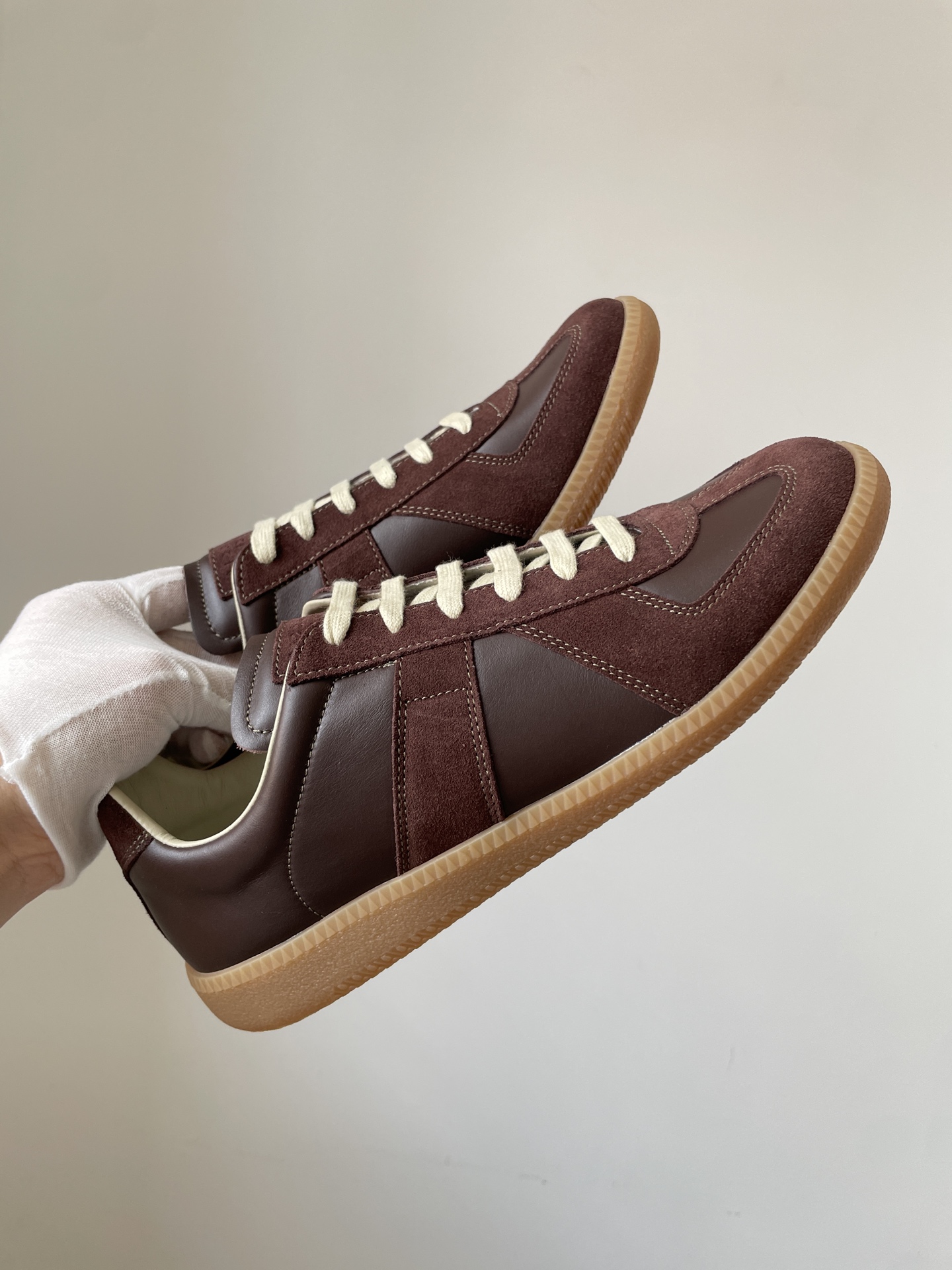Maison Margiela Replica Round Toe Lace-Up Patchwork Trainers Unisex Brown - Image 5