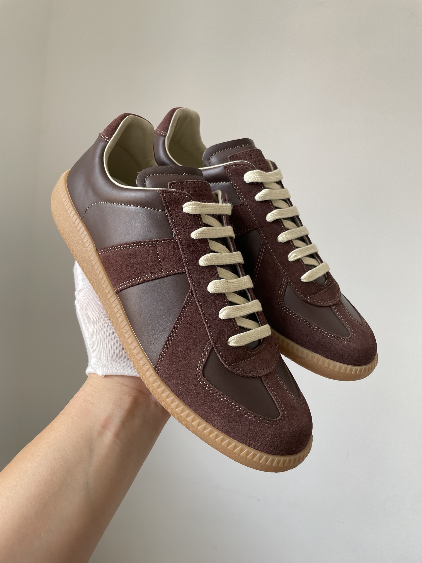 Maison Margiela Replica Round Toe Lace-Up Patchwork Trainers Unisex Brown - Image 6