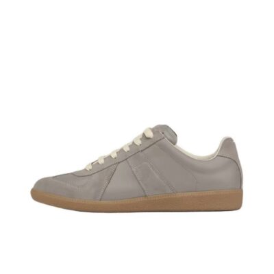 Maison Margiela Replica Calfskin Round Toe Lace-Up Trainers Unisex Gray