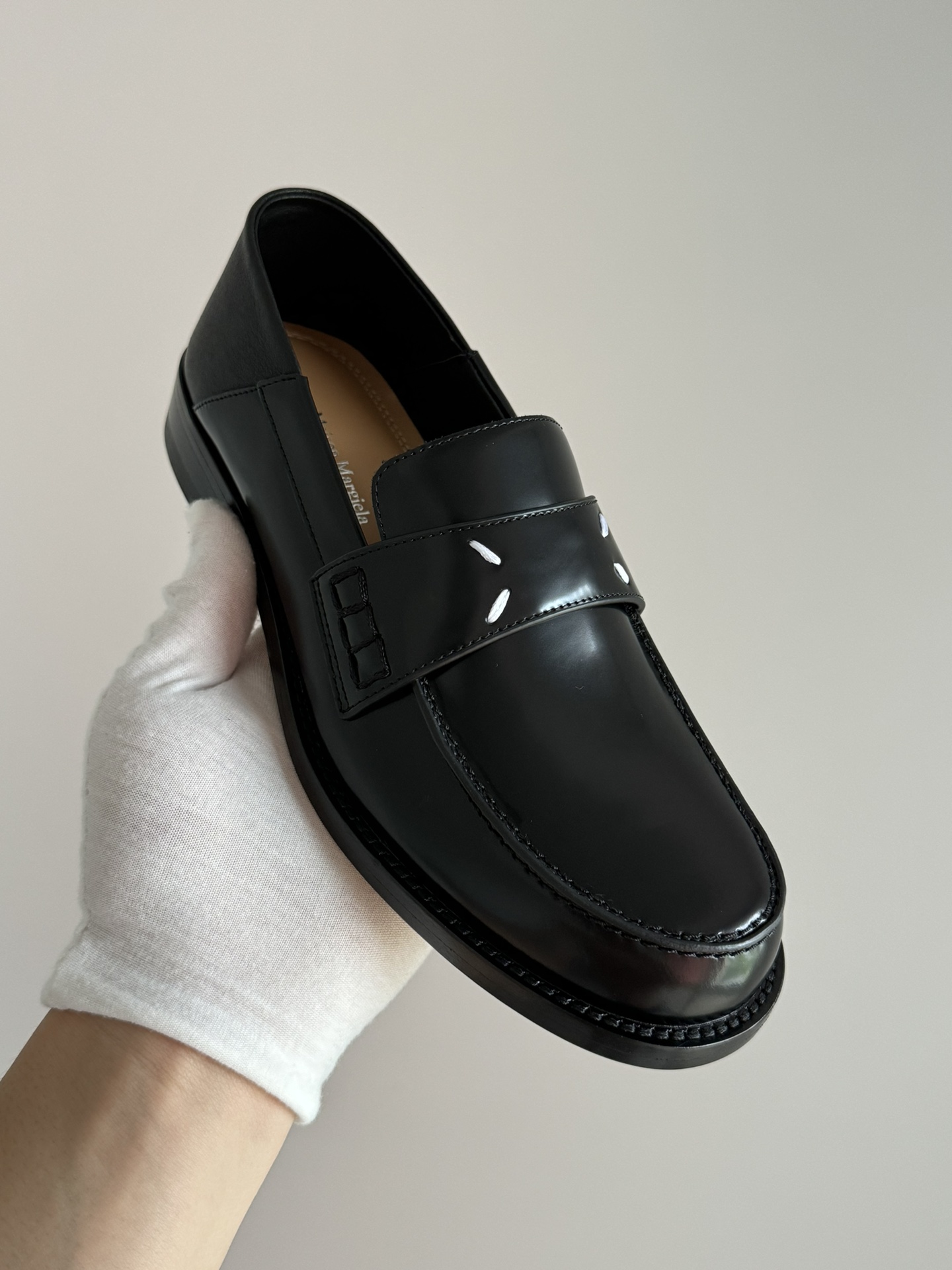 Maison Margiela Leather Round Toe Low-Top Sneakers Women Black - Image 2