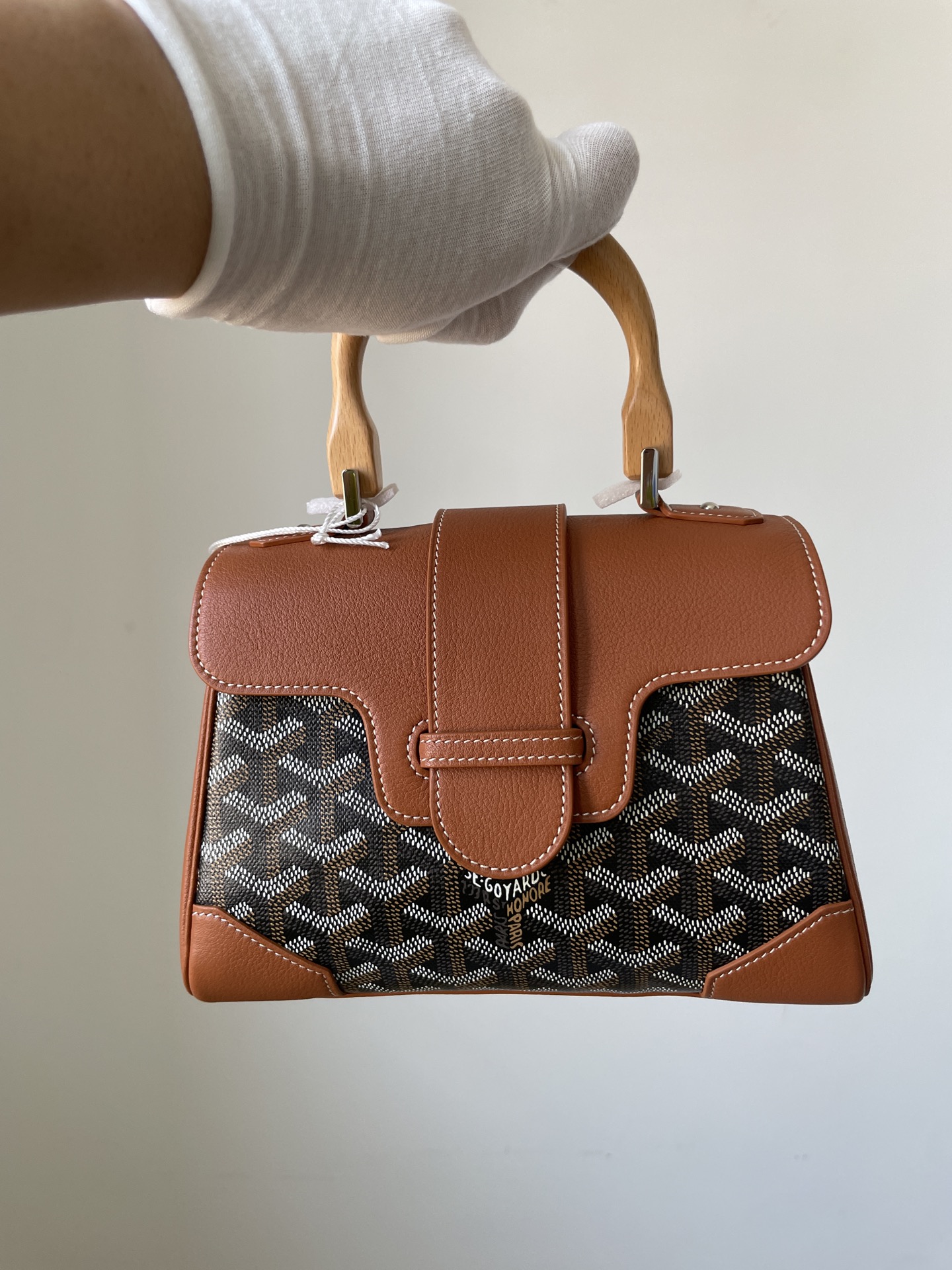 Goyard Saigon Mini Top Handle Bag with Y Pattern Canvas, Beech Wood, and Calfskin Leather – Women - Image 2